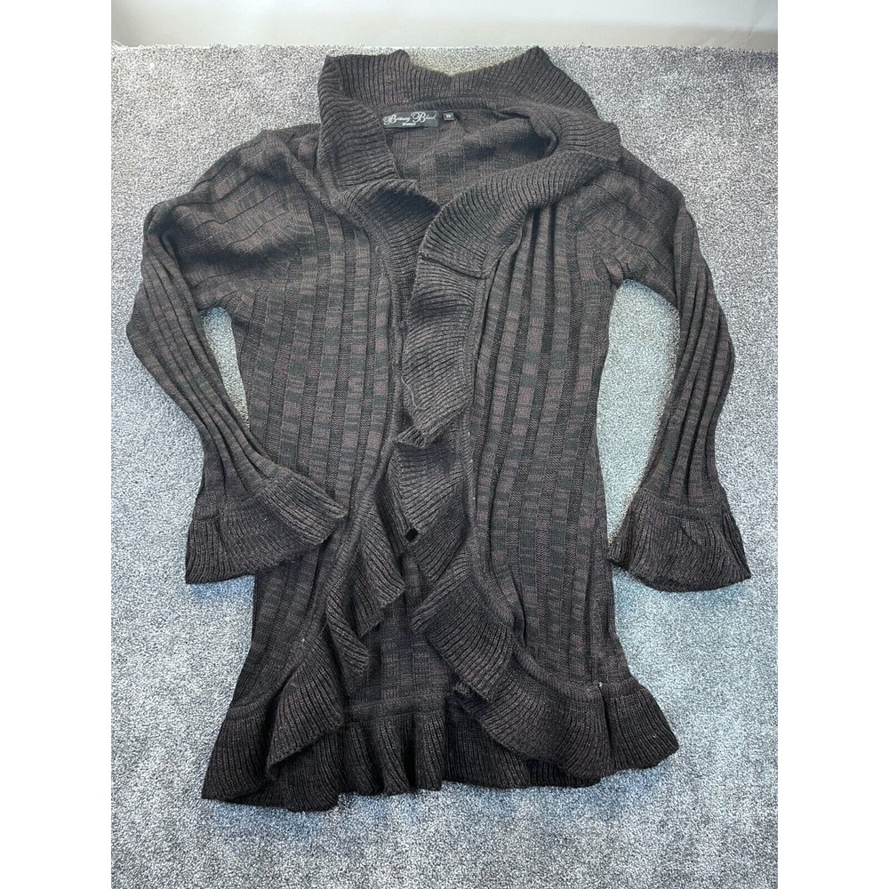 Brittany Black Sweater Womens 2X Plus Cardigan‎ Open Front Ruffled Brown